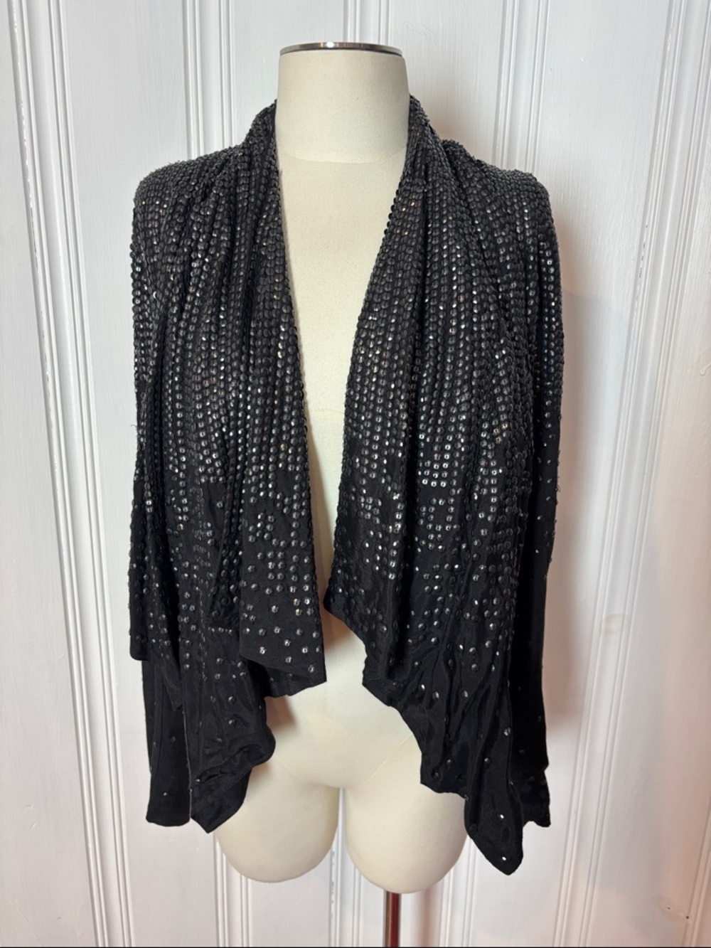 GUESS Marciano Black Sequin Draped Jacket | Sheer Shawl Collar Blazer | Size S